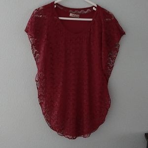 Ladies rich red top with red lace overlay